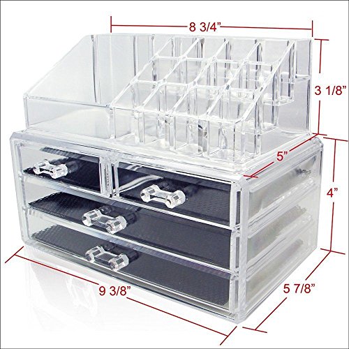 0604776588221 - GENERIC QY*US4*160215*1176 *8**2479** JEWELRY CHEST IC HOLD LARGE 4 DRAWERS COSMETI COSMETIC HOLDER E 4 DRA ORGANIZER 2 PCS CLEAR S CLEAR MAKE UP CASE NIZER 2 PCS CLEAR
