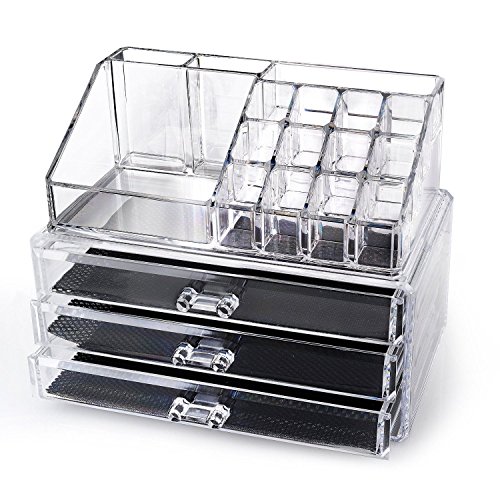 0604776588245 - GENERIC QY*US4*160215*1179 *8**2482** JEWELRY CHEST MAKE IC HOLD LARGE 3 DRAWERS COSMETI COSMETIC HOLDER E 3 DRA 2 PCS CLEAR S CLEAR UP CASE ORGANIZER NIZER 2 PCS CLEAR