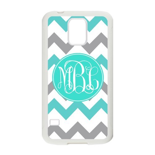 6049357265162 - ZIG ZAG SKYBLUE AND GRAY CHEVRON PERSONALIZED MONOGRAMMED PHONE CASE SAMSUNG GALAXY S5 BEST COVER (BLACK AND WHITE)