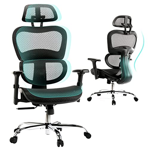 0605129072107 - HIGH BACK ERGONOMIC OFFICE CHAIR, MODERN COMPUTER DESK EXECUTIVE MESH CHAIR WITH ADJUSTABLE RELINING BACK, ADJUSTABLE HEADREST AND 4D ARMRESTS, LUMBAR SUPPORT FOR HOME,GAMING,STUDY-BLACK