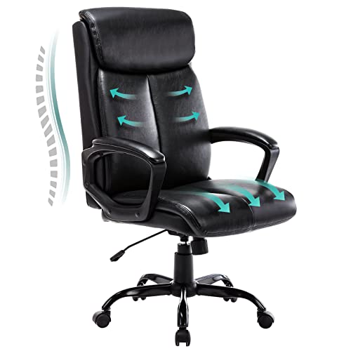 0605129074132 - EXECUTIVE OFFICE CHAIR HIGH BACK - RECLINING HOME OFFICE CHAIR WITH THICK BONDED LEATHER HEADREST, ARMREST AND CUSHION FOR COMFORT, SWIVEL ERGONOMIC CHAIR - ADJUSTABLE HEIGHT AND TILT (BLACK, 250LBS)