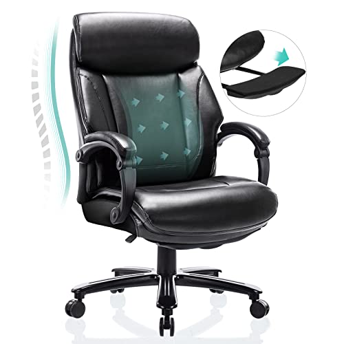 0605129074477 - BIG AND TALL OFFICE CHAIR WITH FOOTREST 400LBS, HIGH BACK ERGONOMIC HOME EXECUTIVE COMPUTER DESK LEATHER RECLINING CHAIR WITH WIDE SEAT,TILT ROCK-BLACK