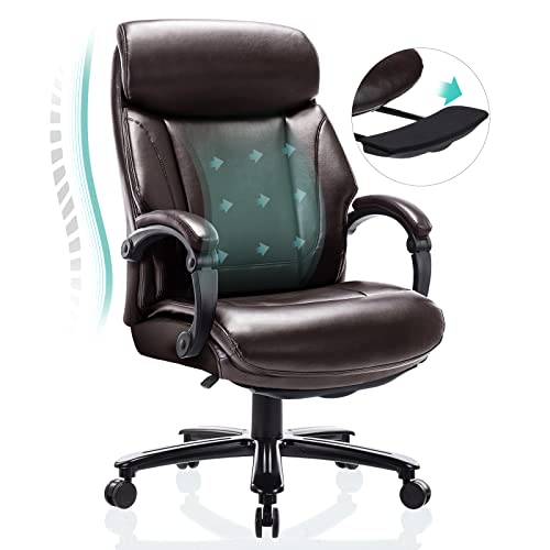 0605129074484 - BIG AND TALL OFFICE CHAIR WITH FOOTREST 400LBS, HIGH BACK ERGONOMIC HOME EXECUTIVE COMPUTER DESK LEATHER RECLINING CHAIR WITH WIDE SEAT,TILT ROCK-BROWN