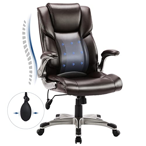 0605129074835 - HIGH BACK EXECUTIVE OFFICE CHAIR- ERGONOMIC HOME COMPUTER DESK LEATHER CHAIR WITH PADDED FLIP-UP ARMS, ADJUSTABLE TILT LOCK, SWIVEL ROLLING CHAIR FOR ADULT WORKING STUDY-GREY