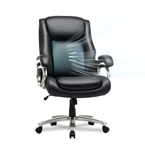 0605129074859 - BIG AND TALL OFFICE CHAIR 400LBS WIDE SEAT- HIGH BACK PU LEATHER EXECUTIVE COMPUTER DESK CHAIR FOR HEAVY PEOPLE, LARGE OFFICE CHAIR WITH HEAVY DUTY METAL BASE AND ERGONOMIC BACK SUPPORT- BLACK