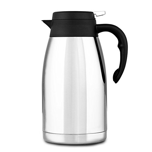 0605175714488 - 304 STAINLESS STEEL DOUBLE WALLED VACUUM INSULATED CARAFE WITH PRESS BUTTON TOP, QUALITY THERMAL CARAFE, WATER PITCHER WITH LID, COFFEE POTS, SERVING PITCHERS COFFEE THERMOS, 2-LITER,SILVER