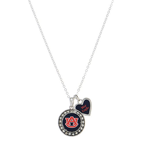 0605181302730 - 18 SILVER TONE NECKLACE FEATURING A AUBURN TIGERS LOGO & A HEART SHAPED CHARM INSCRIBED WITH WAR EAGLE