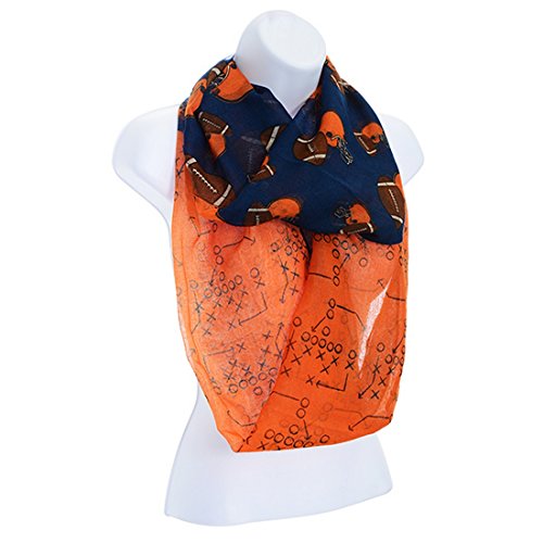 0605181307551 - LIGHTWEIGHT NAVY BLUE & ORANGE POLYESTER FABRIC SCARF MEASURES APPROXIMATELY 21 X 36 GAME PLAN PRINT