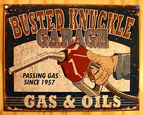 0605279117383 - THE BUSTED KNUCKLE GARAGE PASSING GAS DISTRESSED RETRO VINTAGE TIN SIGN