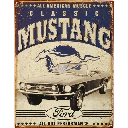 0605279118137 - CLASSIC MUSTANG DISTRESSED RETRO VINTAGE TIN SIGN