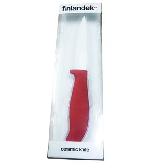0605279122493 - CERAMIC CHEF'S KNIFE, GLOSSY WHITE BLADE, RED HANDLE 5 INCH.