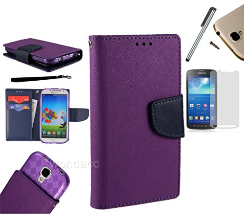 0605349867057 - FOR LG OPTIMUS F6 MS500 D500 (T-MOBILE, METRO PCS) PU LEATHER FLIP COVER FOLIO BOOK STYLE POUCH CARD SLOT MYJACKET WALLET CASE + TM BRAND LCD SCREEN PROTECTOR + SILVER STYLUS PEN + BLACK DUST CAP FREE GIFT (PU LEATHER WALLET PURPLE/ NAVY BLUE)