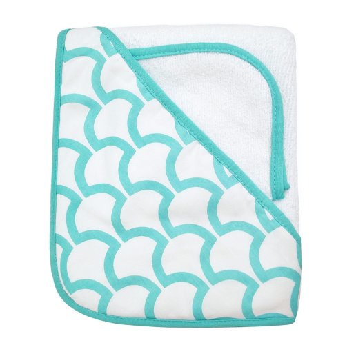 0060551016301 - AMERICAN BABY COMPANY 100% ORGANIC COTTON TERRY HOODED TOWEL SET, WHITE WITH AQUA SEA WAVES