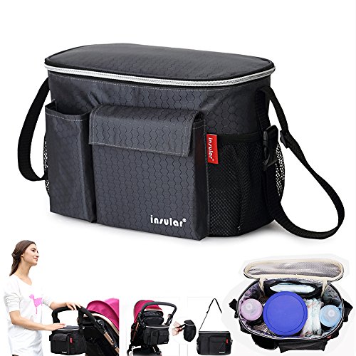 0606413576998 - DIAPER BAG/STROLLERS BAG WITH 9 POCKETS MADE OF 4 MM HEAT INSULATION PEARL COTTON, KEEP COLD OR HOT FOR 4 HOURS,30X15.5X19.5 INCH,GRAY