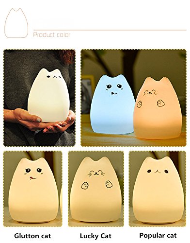 0606719210077 - QZTELECTRONIC CATL-01 CUTE KITTY LED LIGHT NIGHT MULTICOLOR SILICONE SOFT BABY NURSERY LAMP 7-COLOR BREATHING USB RECHARGEABLE LIGHT FOR BABY BEDROOM (POPULAR CAT)