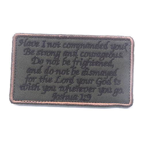 0606814966343 - TACTICAL PUNISHER PATCH, BIBLE SCRIPTURE QUOTATIONS TEXT, BE STRONG AND COURAGEOUS, DO NOT BE FRIGHTENED OR DISMAYED, FOR THE LORD YOUR GOD IS WITH YOU WHATEVER YOU GO (BLACK & GREEN)