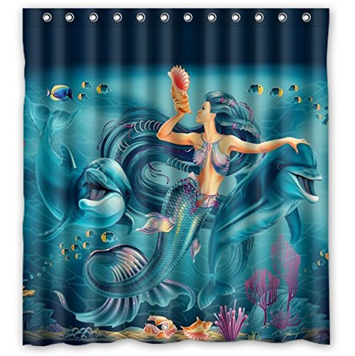 6076352602005 - SPECIAL DESIGNED SHOWER CURTAINS 66 X 72 WITH MERMAID AND DOLPHIN-BY MY STAR MARKET