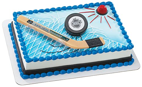 0607772115156 - NHL® SAN JOSE SHARKS® SLAP SHOT CAKE TOPPER, ICE HOCKEY CAKE DECORATION, INCLUDES HOCKEY STICK AND PUCK