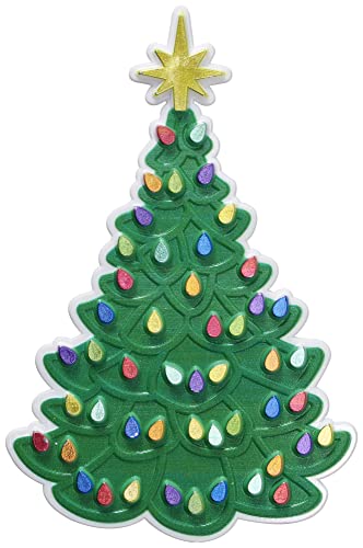 0607772244870 - DECOPAC CHRISTMAS TREE CAKE TOPPER, FESTIVE CAKE DECORATION WITH GREEN TREE, STUDDED FOIL LIGHTS, AND SHIMMERING STAR, 12 PACK