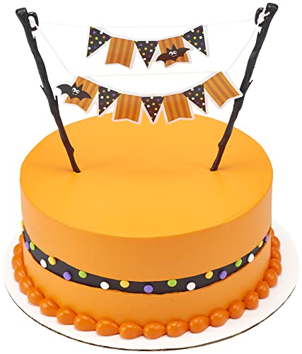 0607772268401 - DECOPAC SPOOKY FUN BANNER, HALLOWEEN CAKE DECORATION, 12 PACK OF DURABLE FOOD SAFE CAKE TOPPERS FOR SPOOKY TREATS FEATURING BATS AND BUNTING