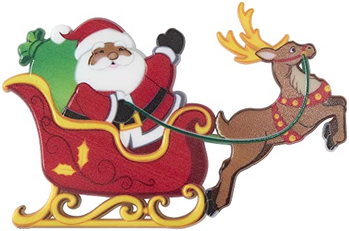 0607772271111 - DECOPAC SANTA IN SLEIGH CAKE DECORATION, CHRISTMAS CAKE TOPPER, FESTIVE LAYON WITH AFRICAN AMERICAN SANTA AND REINDEER, FOOD SAFE, 12 PACK