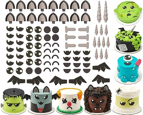 0607772282032 - SWEET DÉCOR® SPOOKY CREATIONS, EDIBLE SUGAR CAKE DECORATIONS FOR HALLOWEEN, 92 TOPPERS INCLUDING HORNS, BAT WINGS, AND EYES