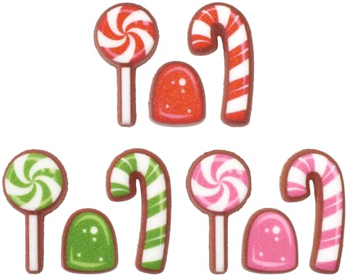 0607772283565 - SUGAR DEC-ONS® HOLIDAY CANDY ASSORTMENT SUGAR CAKE DECORATIONS, READY TO USE EDIBLE CUPCAKE TOPPERS, 108 SHAPED DECORATIONS