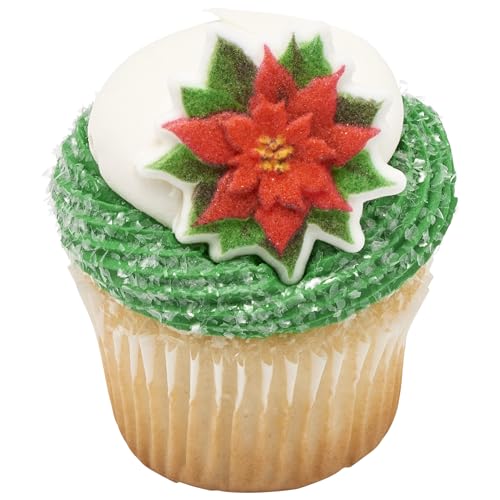 0607772283626 - SUGAR DEC-ONS® POINSETTIA SUGAR CAKE DECORATIONS, READY TO USE EDIBLE CUPCAKE TOPPERS, 72 SHAPED DECORATIONS