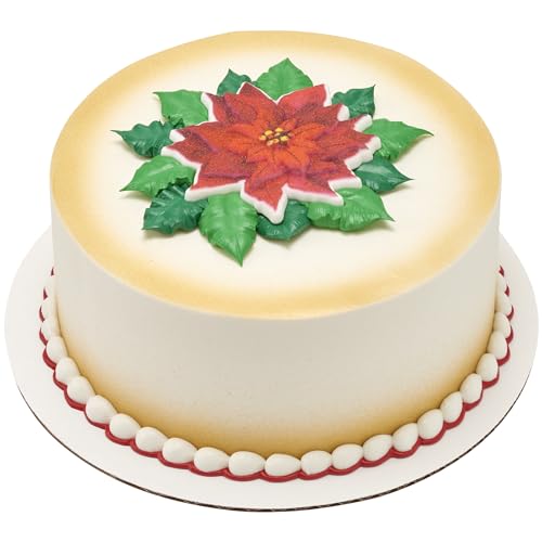 0607772283633 - SUGAR DEC-ONS® LARGE POINSETTIA SUGAR CAKE DECORATIONS, READY TO USE EDIBLE CUPCAKE TOPPERS, 24 SHAPED DECORATIONS