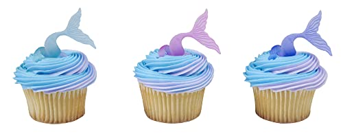 0607772283794 - DECOPAC MERMAID TAIL WRAP CUPCAKE RINGS, CAKE TOPPERS, MULTICOLORED FOOD SAFE DECORATIONS FOR PARTIES– 24 PACK
