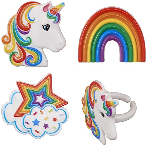 0607772283817 - DECOPAC RAINBOW UNICORN RINGS, CUPCAKE DECORATIONS, MAGICAL FOOD SAFE CAKE TOPPERS, PINK – 24 PACK