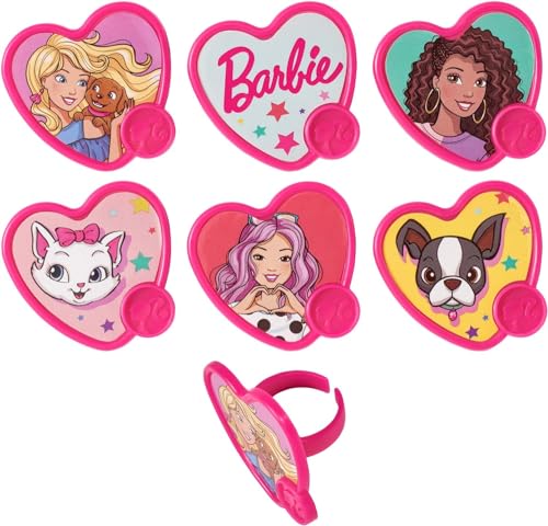 0607772292413 - DECOPAC BARBIE™ BE THE FUTURE RINGS, PINK HEART SHAPED CUPCAKE DECORATIONS FEATURING BARBIE AND HER FRIENDS FOR BIRTHDAY PARTY AND CELEBRATIONS - 24 PACK