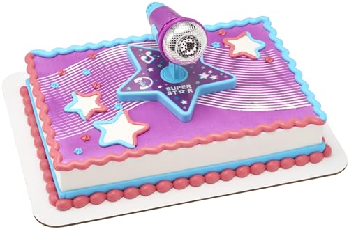 0607772292956 - DECOSET® SUPER STAR CAKE TOPPER, MICROPHONE CAKE DECORATION WITH ECHO MICROPHONE AND STAR BASE, FOR BIRTHDAY AND CELEBRATIONS, FOOD SAFE