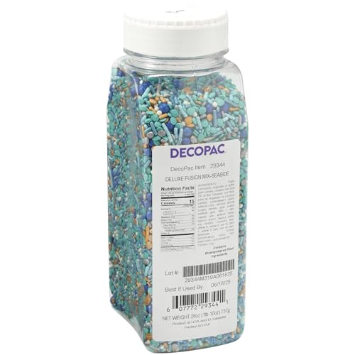 0607772293441 - DECOPAC SEASIDE DELUXE FUSION MIX CANDY SPRINKLES, 26OZ, EDIBLE SPRINKLES IN HANDHELD CONTAINER, SUGAR CAKE DECORATIONS FOR CELEBRATION CAKES, CUPCAKES, COOKIES, ICE-CREAM, AND DONUTS