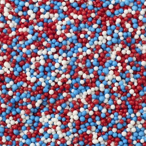 0607772293458 - DECOPAC RED, WHITE, AND BLUE NONPAREILS | 30OZ | FANCY CAKE SPRINKLES IN HANDHELD CONTAINER, EDIBLE CAKE DECORATIONS FOR CELEBRATION CAKES, CUPCAKES, COOKIES, AND DONUTS