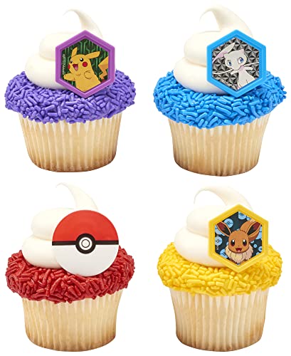 0607772476264 - DECOPAC POKÉMON I CHOOSE YOU RINGS, CUPCAKE DECORATIONS WITH PIKACHU, EEVEE, MEW, AND POKÉ BALL, MULTICOLORED FOOD SAFE CAKE TOPPERS – 24 PACK