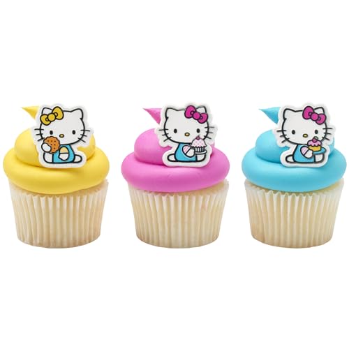 0607772477988 - DECOPAC HELLO KITTY® RINGS, CUPCAKE DECORATIONS FEATURING HELLO KITTY AND MIMMY, PINK AND YELLOW - 24 PACK