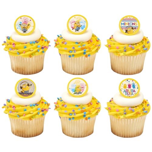 0607772478374 - DECOPAC DESPICABLE ME™ CELEBRATIONS CUPCAKE RINGS, 24 MINIONS CUPCAKE DECORATIONS, 6 MINION DESIGNS ON YELLOW RINGS - 24 PACK
