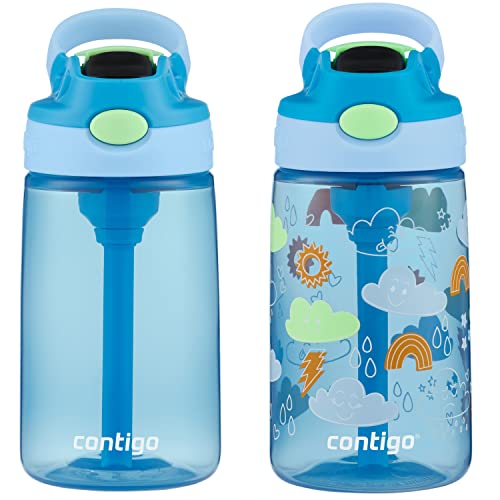 0607869299226 - CONTIGO KIDS WATER BOTTLE WITH REDESIGNED AUTOSPOUT STRAW, 14 OZ, 2-PACK, BLUE POPPY AND PERIWINKLE & BLUE POPPY WITH PERIWINKLE AND INTO THE CLOUDS