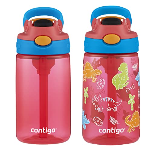 0607869299233 - CONTIGO KIDS WATER BOTTLE WITH REDESIGNED AUTOSPOUT STRAW, 14 OZ, 2-PACK, BLUE POPPY AND WATERMELON & BLUE POPPY WITH DINOS