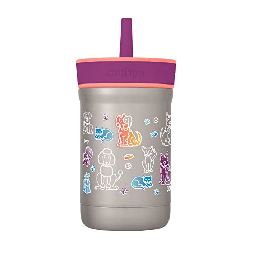 0607869305293 - CONTIGO LEIGHTON VACCUM-INSULATED KIDS WATER BOTTLE WITH SPILL-PROOF LID AND STRAW, 12OZ STAINLESS STEEL WATER BOTTLE WITH STRAW FOR KIDS, KEEPS DRINKS COLD UP TO 13 HOURS, CORAL/GRAPE
