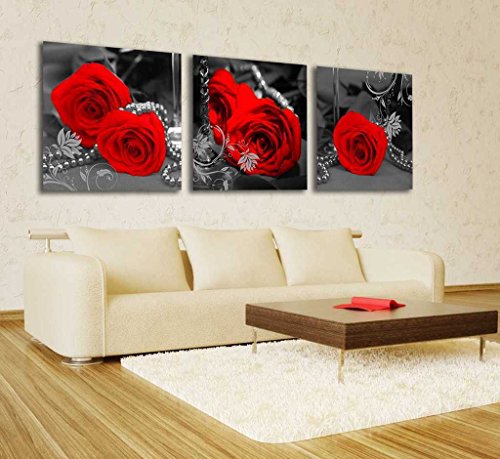 6078910651494 - SPIRIT UP ART GORGEOUS RED ROSES HD GICLEE ART PRINT ON CANVAS SET OF 3 MODERN HOME WALL PAINTING DECOR ART EACH 50*50CM #08-NIY-246 (NO FRAMED)