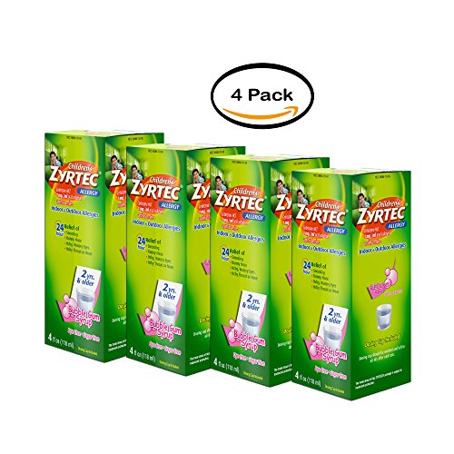 0607963701823 - PACK OF 4 - CHILDREN’S ZYRTEC ALLERGY SYRUP, DYE-FREE, SUGAR-FREE BUBBLE GUM , 4 OZ