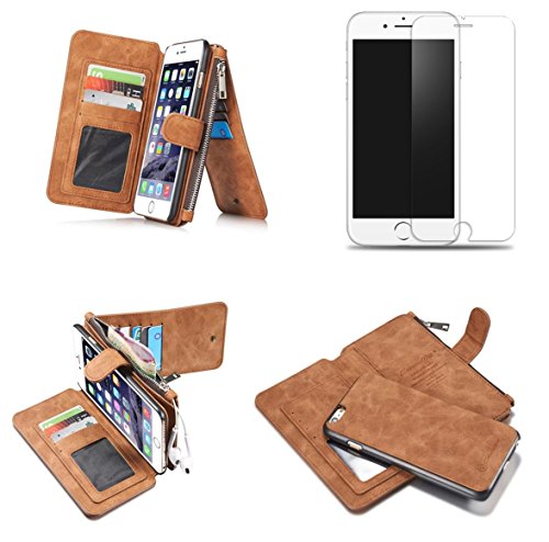 0607983873258 - IPHONE 6 PLUS CASE ,IPHONE 6S PLUS WALLET,NEW FASHION CASE AND WALLET 2 IN 1 AND SCREEN PROTECTOR, PREMIUM LUXURY GENUINE LEATHER FLIP WALLET CASE WITH KICKSTAND AND CARD HOLDER (BROWN)