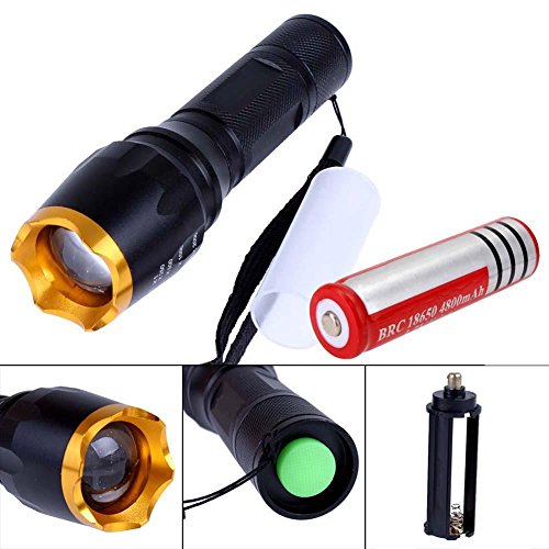 6080324732966 - T6 LED ZOOMABLE FLASHLIGHT TORCH GOLD HEAD + 18650 BATTERY
