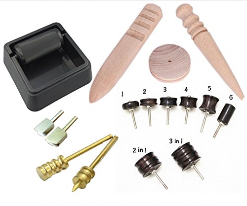 6081625002550 - 16 LEATHER BURNISHER CRAFT TOOLS KIT : MINI DREMEL HOLE MASTER COCO BOLO LEATHER BURNISHER,MULTI-SIZE BURNISHER ,SOLDERING IRON TIP BRASS SOLDERING IRON TIP,LEATHER TOP EDGE DYE ROLLER APPLICATOR