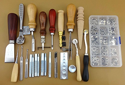 6081625002734 - LEATHER CRAFT HAND SEWING TOOL SET KIT STITCH GROOVER PUNCH AWL MENTAL SNAP FASTENERS/POPPER PRESS STUD SEWING