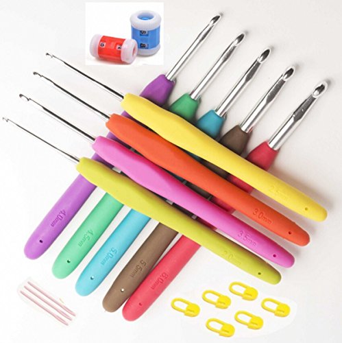 6081625003359 - 20 PIECE CROCHET KIT WITH DELUXE CROCHET HOOK SET WITH COMFORT GRIP HANDLES AND ROW COUNTER AND PLASTIC NEEDLES AND KNITTING CROCHET LOCKING STITCH MARKERS - LIFETIME GUARANTEE