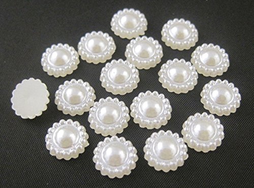 6081625004653 - 200PCS WHITE 13MM IMITATION PEARL STONE HALF ROUND,FLOWER EMBELLISHMENTS BUTTON FLATBACK,IMITATION PEARL BOTTONS BUCKLES DIY SEWING FASTENERS ACCESSORIES