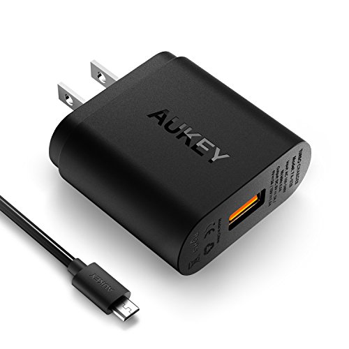 0608225620760 - AUKEY PA-U28 QUALCOMM CERTIFIED 18W SINGLE PORT USB TURBO WALL CHARGER WITH 3.3FT QUICK CHARGE USB CABLE FOR ANDROID SMARTPHONES, BLACK